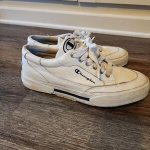 Champion Men's White and Blue Trainers Size 10.5 Vintage